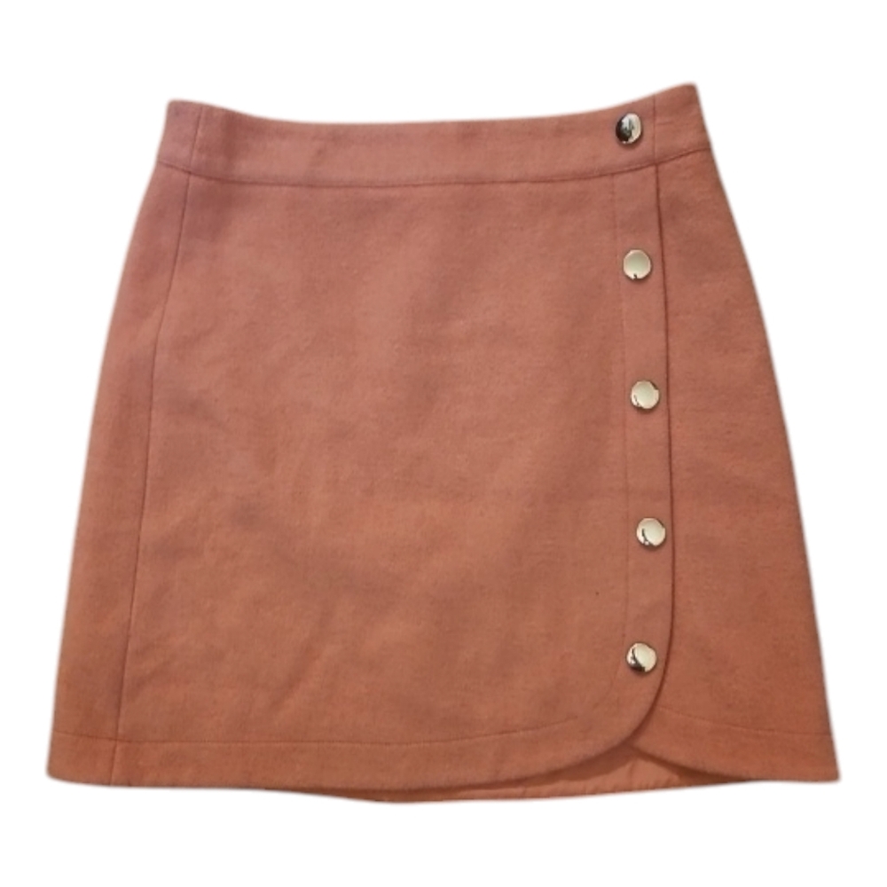 Loft Womens Skirt Sz 2, coral faux button front, Wool Blend. Straight, Faux Wrap